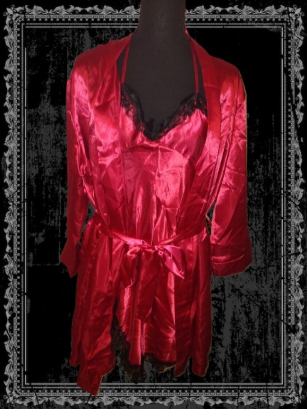 Vampire Red Satin Lace Chemise With Robe